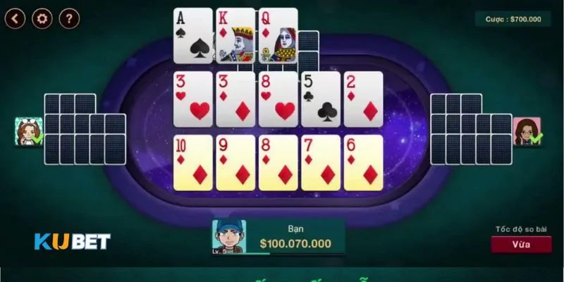 Bàn chơi bài mậu binh Kubet có rất nhiều mức cược dành cho người chơi.